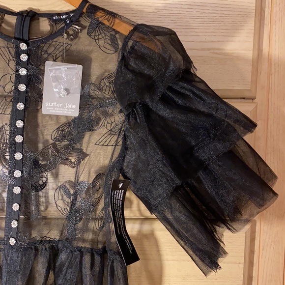 NWT Sister Jane Dream tiered flutter sleeve peplum rhinestone crystal blouse - Picture 10 of 16